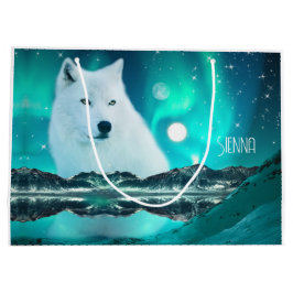 Arktischer Wolf und zauberhafte Nacht mit Nordlich Große Geschenktüte