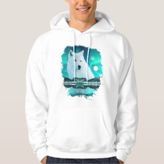 Arktischer Wolf und zauberhafte Nacht mit Nordlich Hoodie