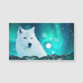 Arktischer Wolf und zauberhafte Nacht mit Nordlich Magnetkarte