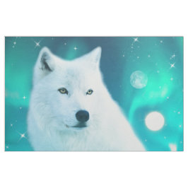 Arktischer Wolf und zauberhafte Nacht mit Nordlich Stoff