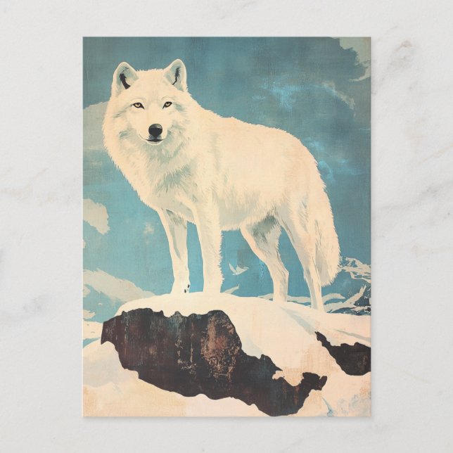 Arktischer Wolf Vintag Postkarte (Vorderseite)