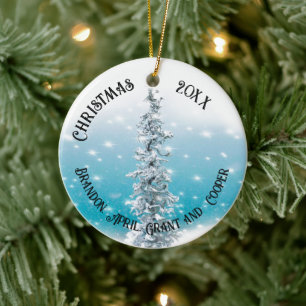 Arktisches Blau gefrorener frostiger silberner Gla Keramik Ornament