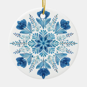 Arktisches Blüten-Schneeflocken-Ornament Blaue B Keramik Ornament