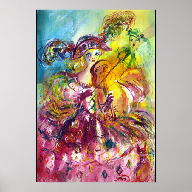 ARLECCHINA VIOLINIST / Venezianische Karnevalsnach Poster (Vorne)