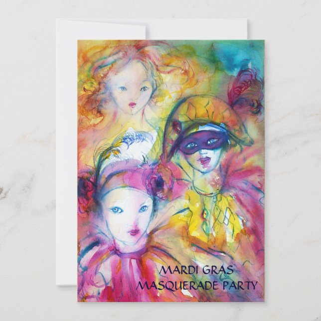 ARLECCHINO PIERO UND COLOMBINA MASQUERADE PARTY EINLADUNG (Vorderseite)