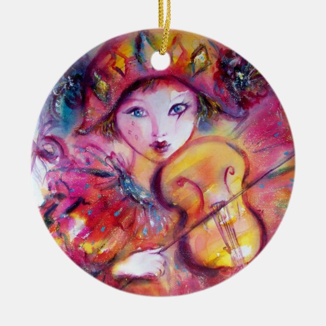 ARLECCHINO UND COLOMBINA rosarot Keramik Ornament (Vorne)