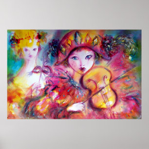 Arlecchino und Colombina / Venezianische Karnevals Poster