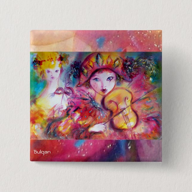 Arlecchino und Colombina Venezianische Maskenmusik Button (Vorderseite)