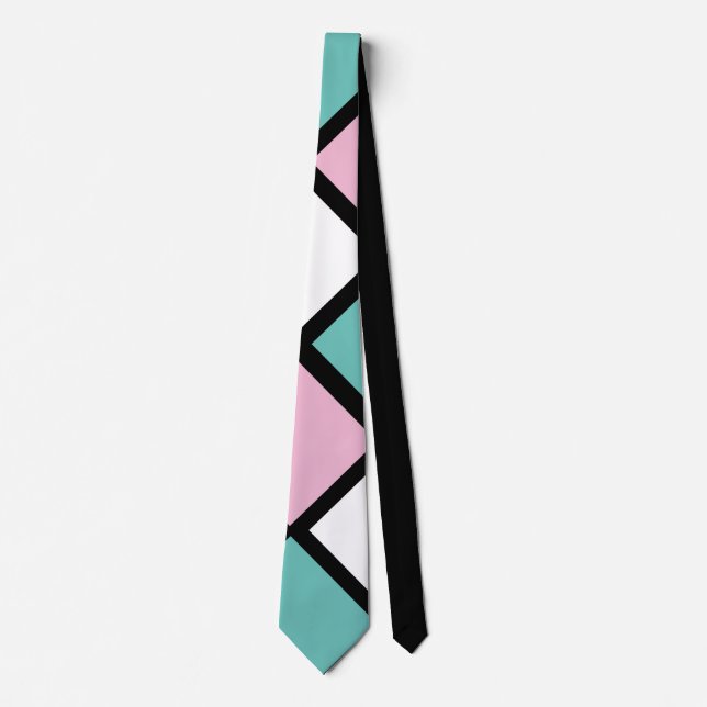 Arlequin Cravate (Noir, Aqua & Rose) (Devant)