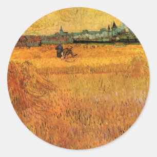 Arles: Ansicht aus den Weizenfeldern von Vincent v Runder Aufkleber