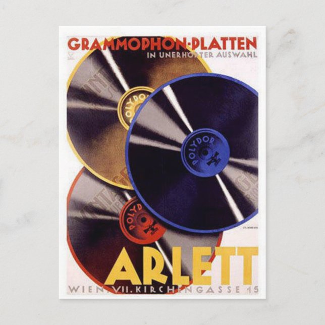 Arlett Grammophon Platten Vintage Ad Postkarte (Vorderseite)
