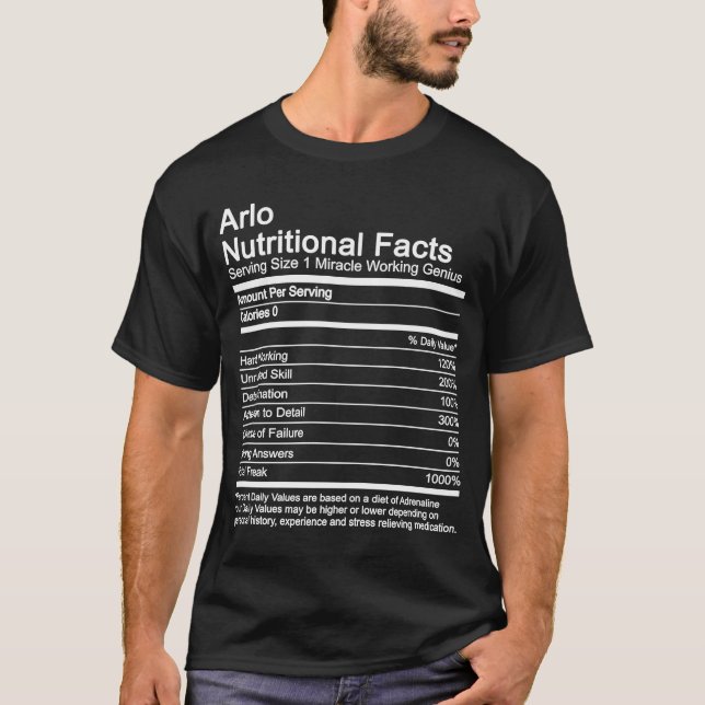 Arlo Name ernährungsphysiologische Fakten T-Shirt (Vorderseite)