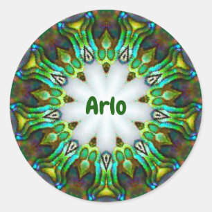 ARLO ~ Personalisiert Paua Muschel Fraktal ~ Runder Aufkleber