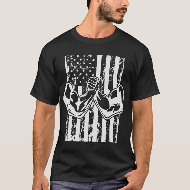Arm Wrestling USA Flag T-Shirt (Vorderseite)