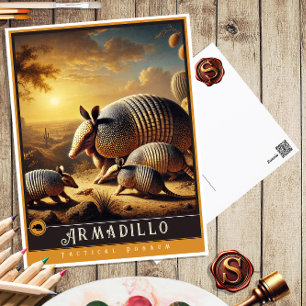Armadillo   Carte postale Famille Vintage Animal