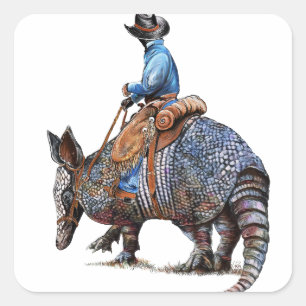 Armadillo Cowboy oder Broncodillo Quadratischer Aufkleber