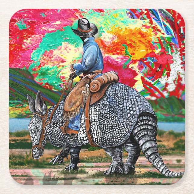 Armadillo Cowboy Rechteckiger Pappuntersetzer (Vorderseite)