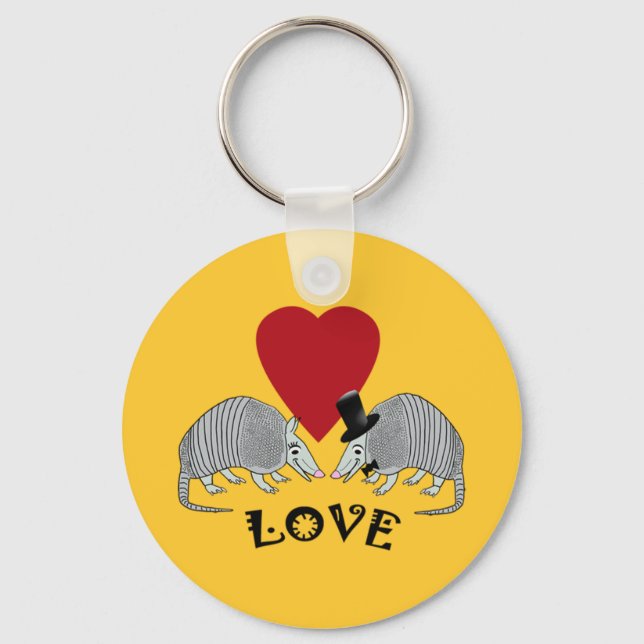 Armadillo Herz Liebe Vintag Gelb Schlüsselanhänger (Vorderseite)