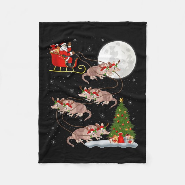 Armadillo Santa Sleigh Flying Funny Magical Christ Fleecedecke (Vorderseite)