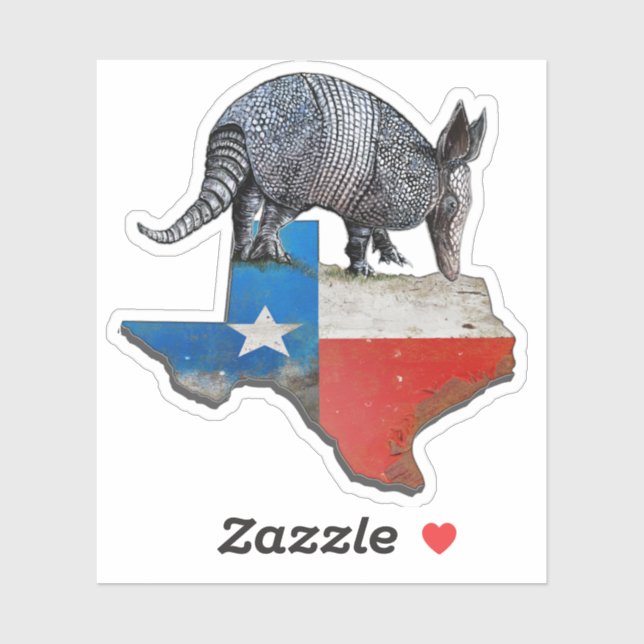 Armadillo Texas State Flag Map Aufkleber (Blatt)