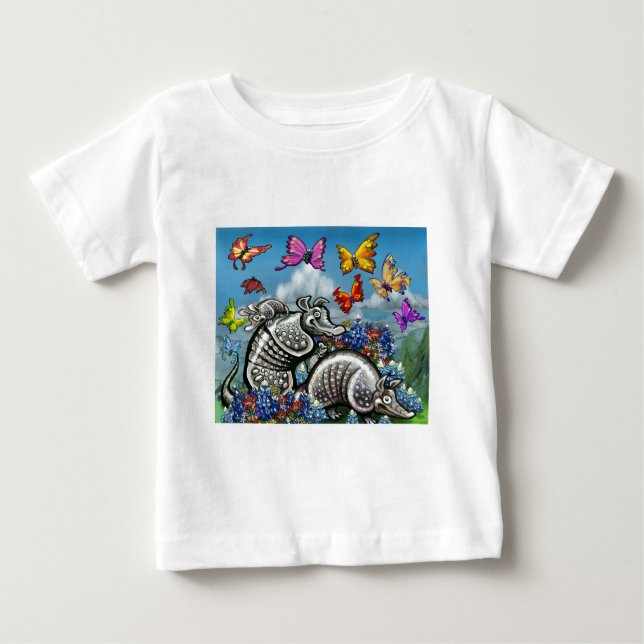 Armadillos Bluebonnets Butterfisch Wildblumen Baby T-shirt (Vorderseite)
