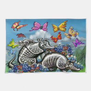 Armadillos Bluebonnets Butterfisch Wildblumen Küchentuch