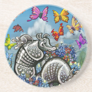 Armadillos Bluebonnets Butterfisch Wildblumen Sandstein Untersetzer