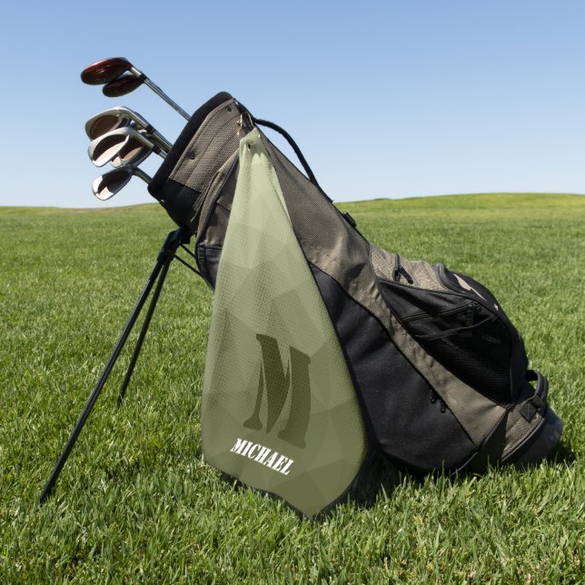 Armatur grünes geometrisches Maschenmuster Monogra Golfhandtuch (Gras)