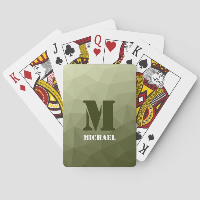Armatur grünes geometrisches Maschenmuster Monogra Spielkarten (Rückseite)