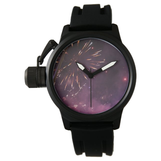 Armbanduhr aus schwarzem Gummi (Fireworks Design) (Vorderseite)