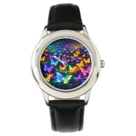 Armbanduhr in Neonfarben mit Schmetterlingsmotiv
