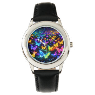 Armbanduhr in Neonfarben mit Schmetterlingsmotiv