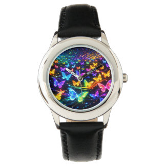 Armbanduhr in Neonfarben mit Schmetterlingsmotiv