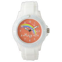 Armbanduhr mit orangefarbenem Regenbogen