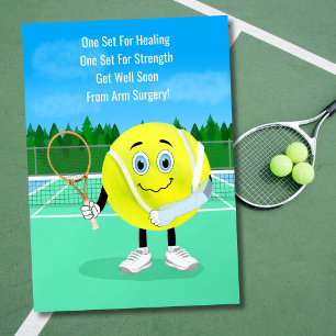 Armbruch Genesungskarte Süßer Tennisball im Gips Postkarte