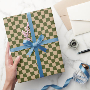 Armee Grün mit Beigem Quadratmuster Geschenkpapier