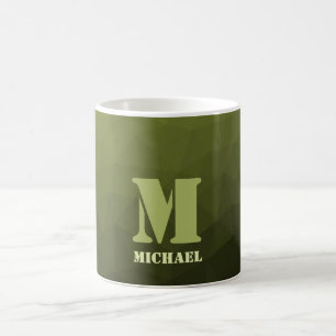 Armee-grün-oliv geometrisches Maschenmuster Monogr Kaffeetasse