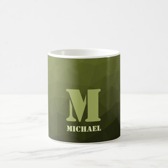 Armee-grün-oliv geometrisches Maschenmuster Monogr Kaffeetasse (Mittel)