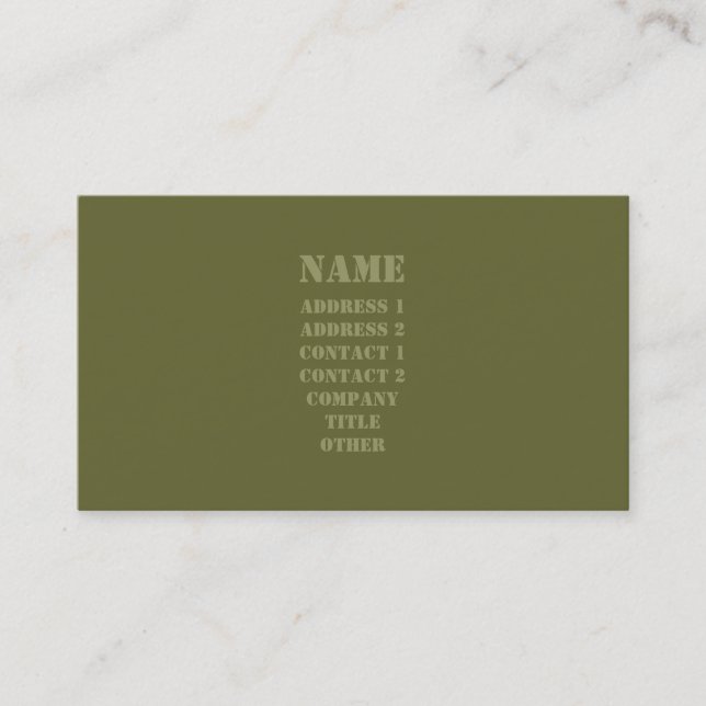Armee-Grün-Schablonen-Monogramm-Visitenkarte Visitenkarte (Vorderseite)