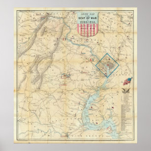 Armee-Karte Seats des Krieges in Virginia Poster
