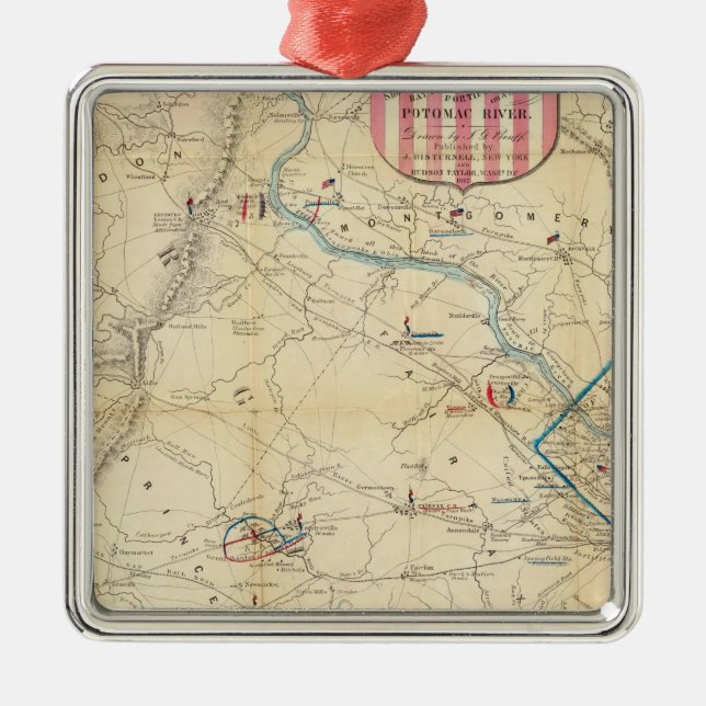 Armee-Karte Seats des Krieges in Virginia Silbernes Ornament (Vorne)