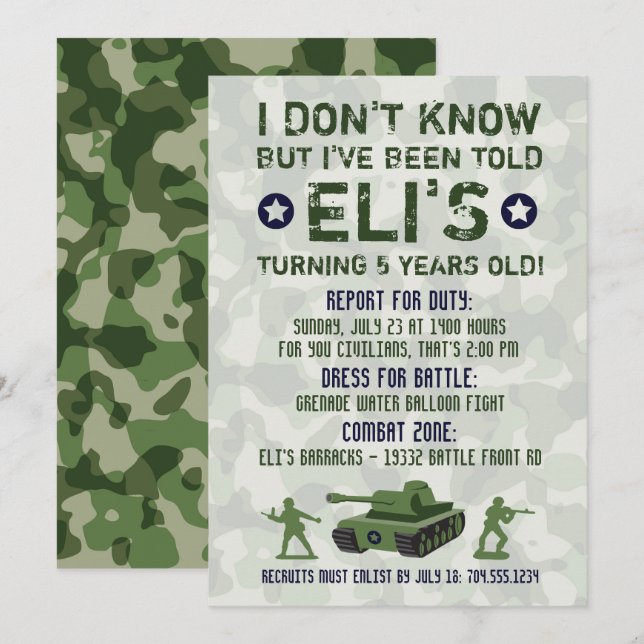 Armee-Militärgeburtstags-Einladung Einladung (Vorne/Hinten)