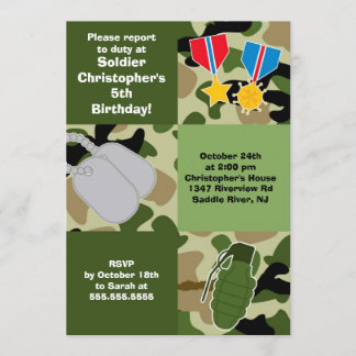 Armee-Tarnungs-Soldat-Kindergeburtstag-Party Einladung