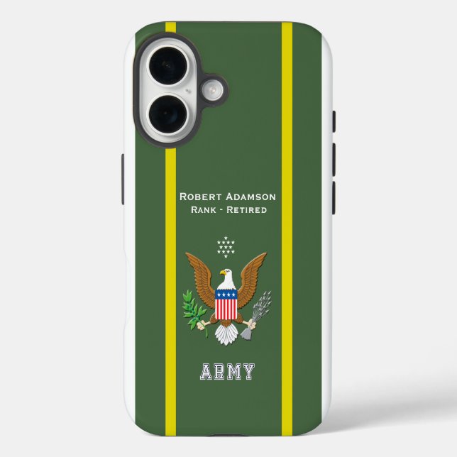 Armeefarben und Verteidigungsemblem personalisiere iPhone 16 Hülle (Rückseite)
