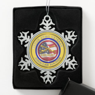 Armeekavallerie Veteran Weihnachten Schneeflocken Zinn-Ornament