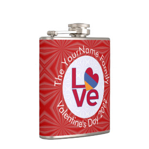 Armenian Red Letters LOVE Flag Personalisiert Flachmann