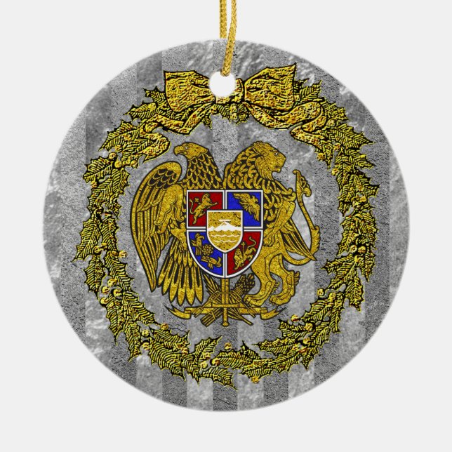 Armenien-Wappen silberne Goldstechpalme Keramikornament (Vorne)