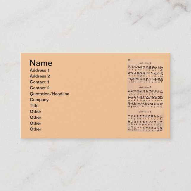 Armenische Alphabet-Visitenkarte Visitenkarte (Vorderseite)