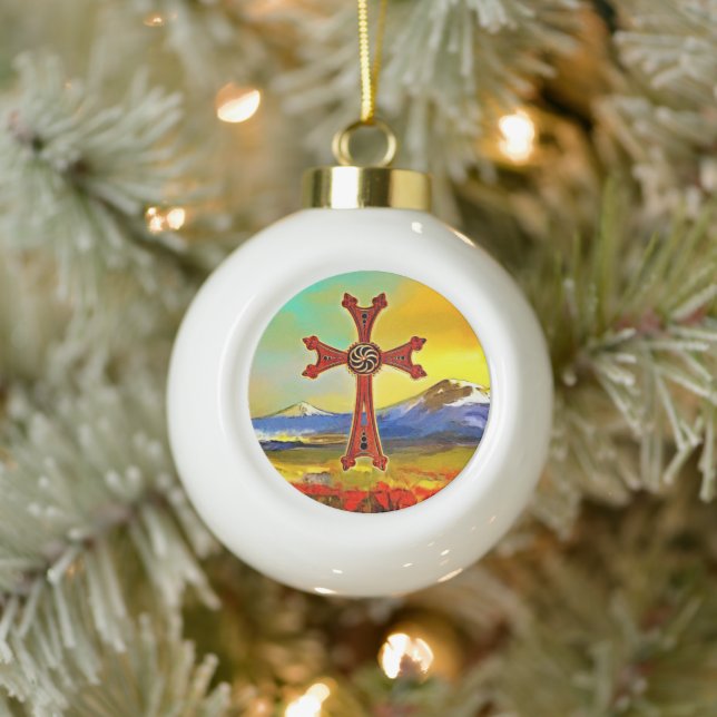 Armenische Cross-Keramik-Ball-Ornament Keramik Kugel-Ornament (Baum)