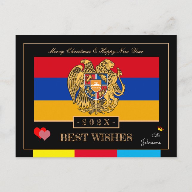 Armenische Fahne und gutes neues Jahr 2026 wünscht Postkarte (Vorderseite)